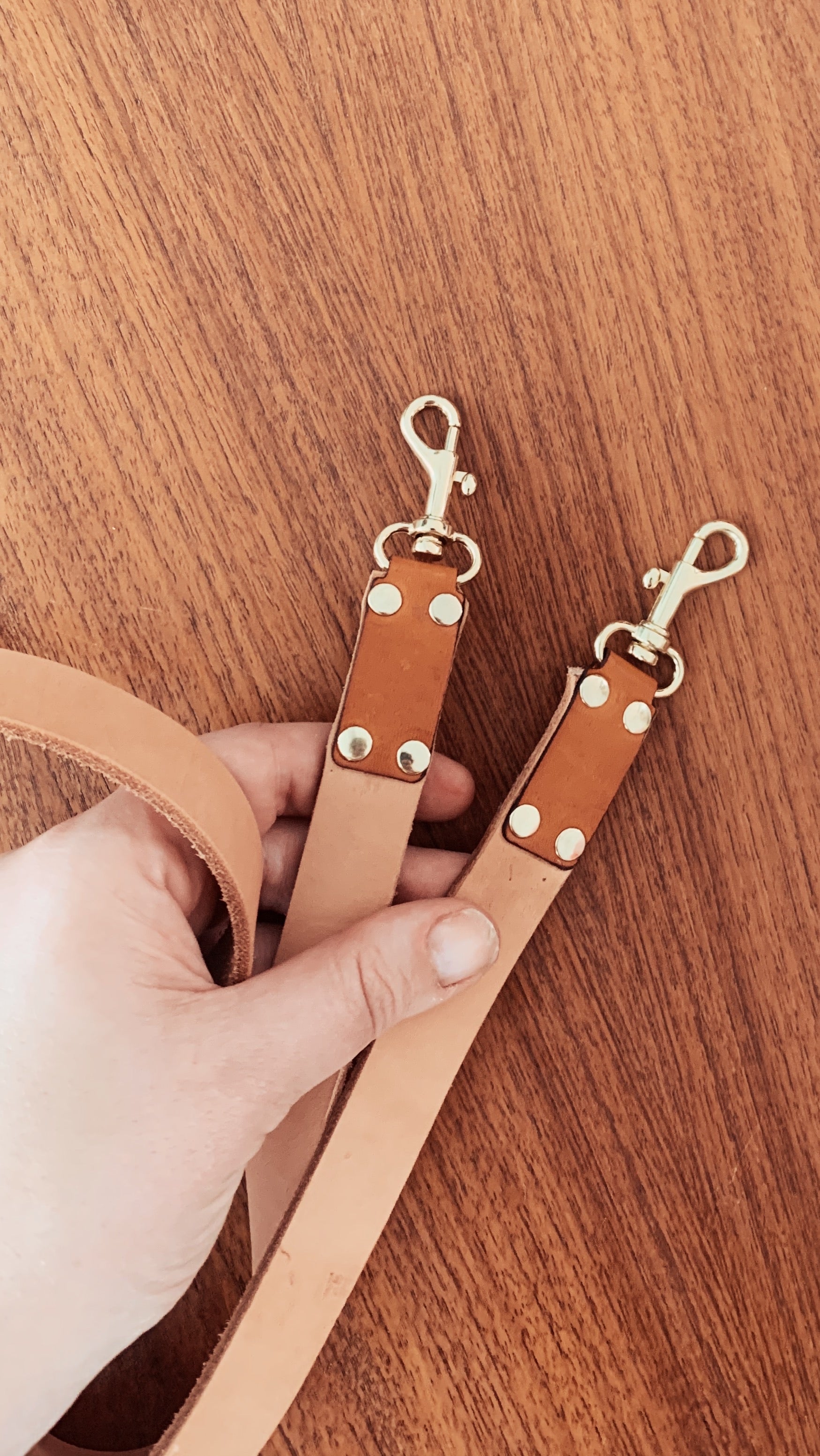Tan Susie bag with brass hardware